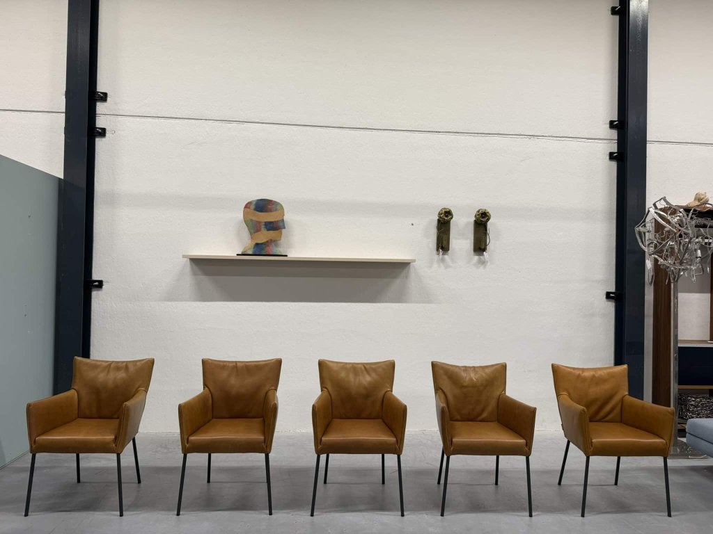 3 Label van den Berg Mali Eetkamerstoelen Bruin leer Stoel, Nieuw, Leer, Ophalen of Verzenden, Label