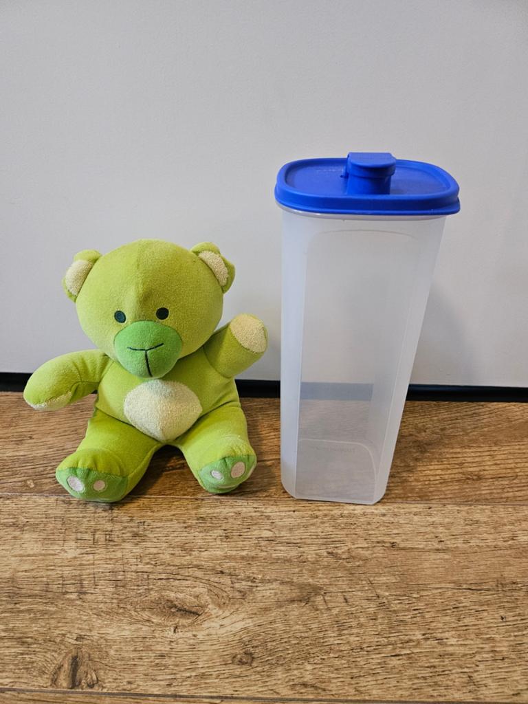 ** Tupperware vierkante sapkan blauw - 2 liter, Ophalen of Verzenden, Zo goed als nieuw, Blauw, Beker of Kan