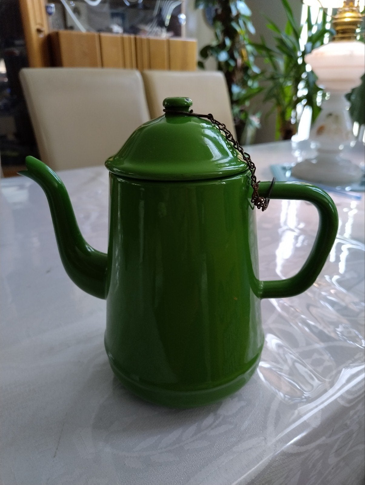 Mooie groene emaille theepot - Vintage emaille, Antiek en Kunst, Ophalen of Verzenden