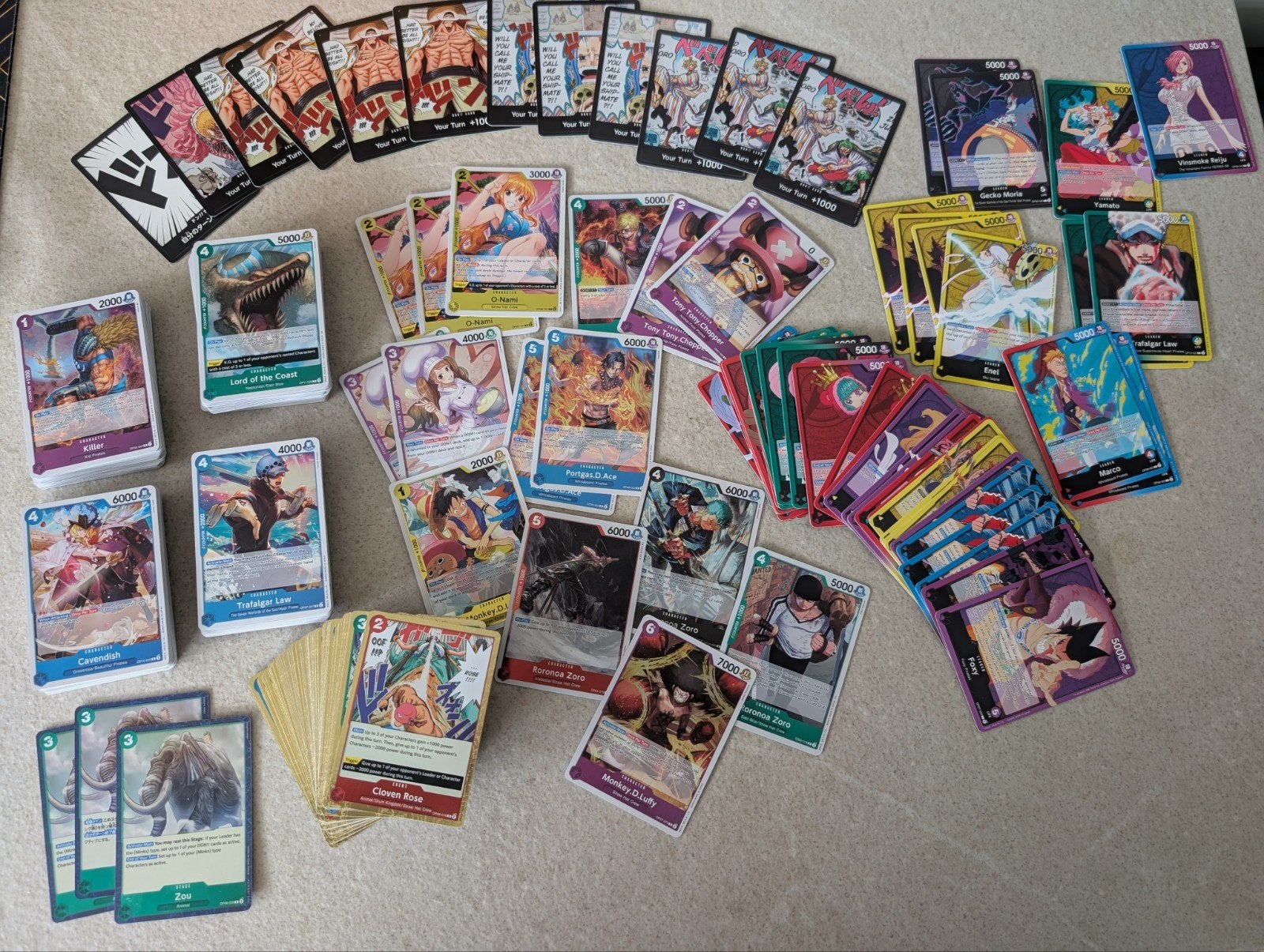 300 One Piece Card Game kaarten - Holo Rares, DON!!, Leaders, Ophalen of Verzenden, Zo goed als nieuw