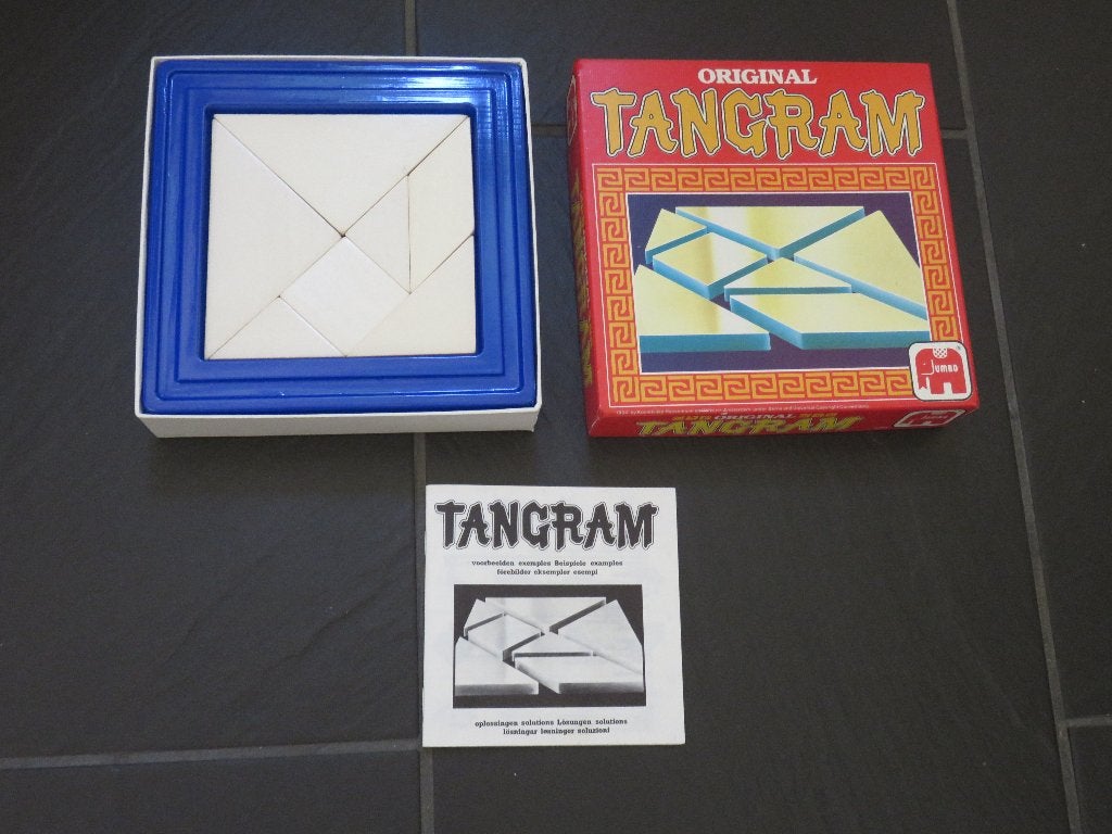 Original Tangram, houten spel met veel voorbeelden., Ophalen of Verzenden, Minder dan 500 stukjes, Zo goed als nieuw, Overige typen