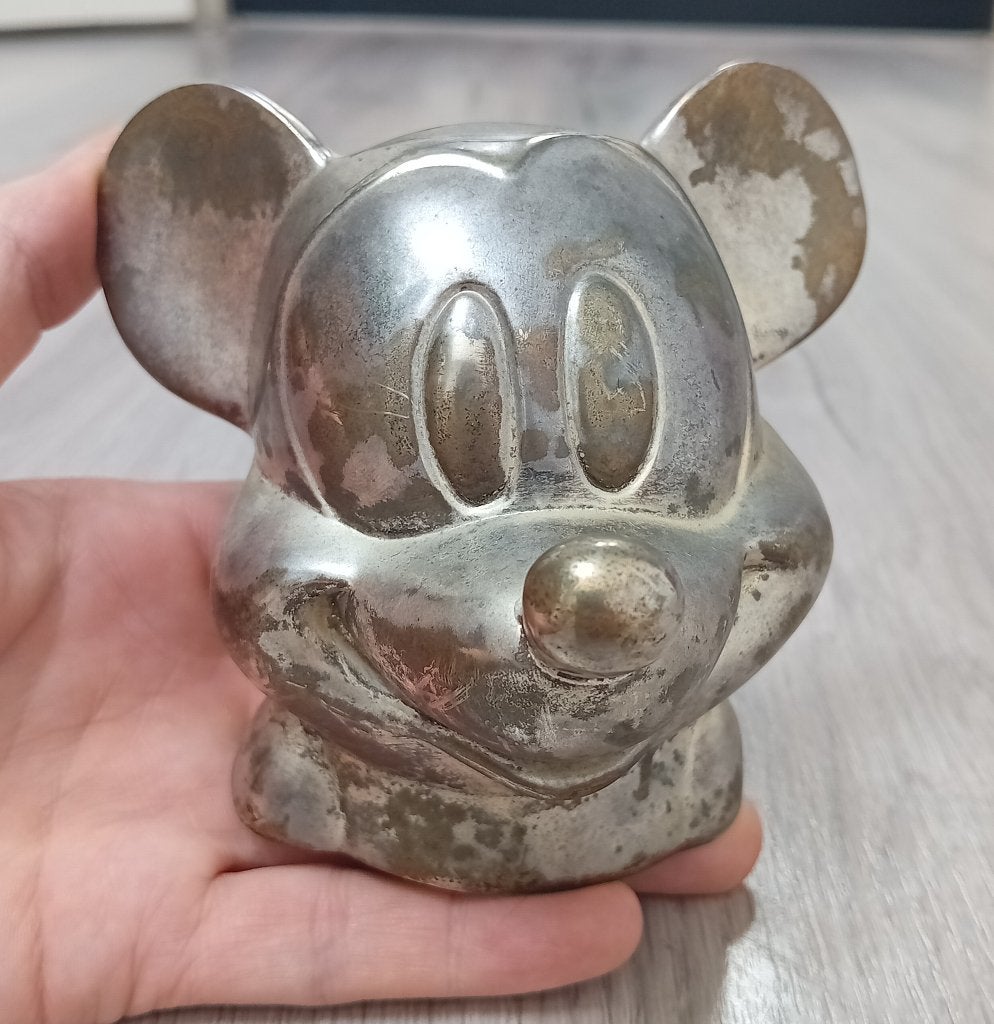 verzilverd mickey mouse spaarpot disney, Verzenden, Zo goed als nieuw, Metaal of Blik, Strip- of Tekenfilmfiguur