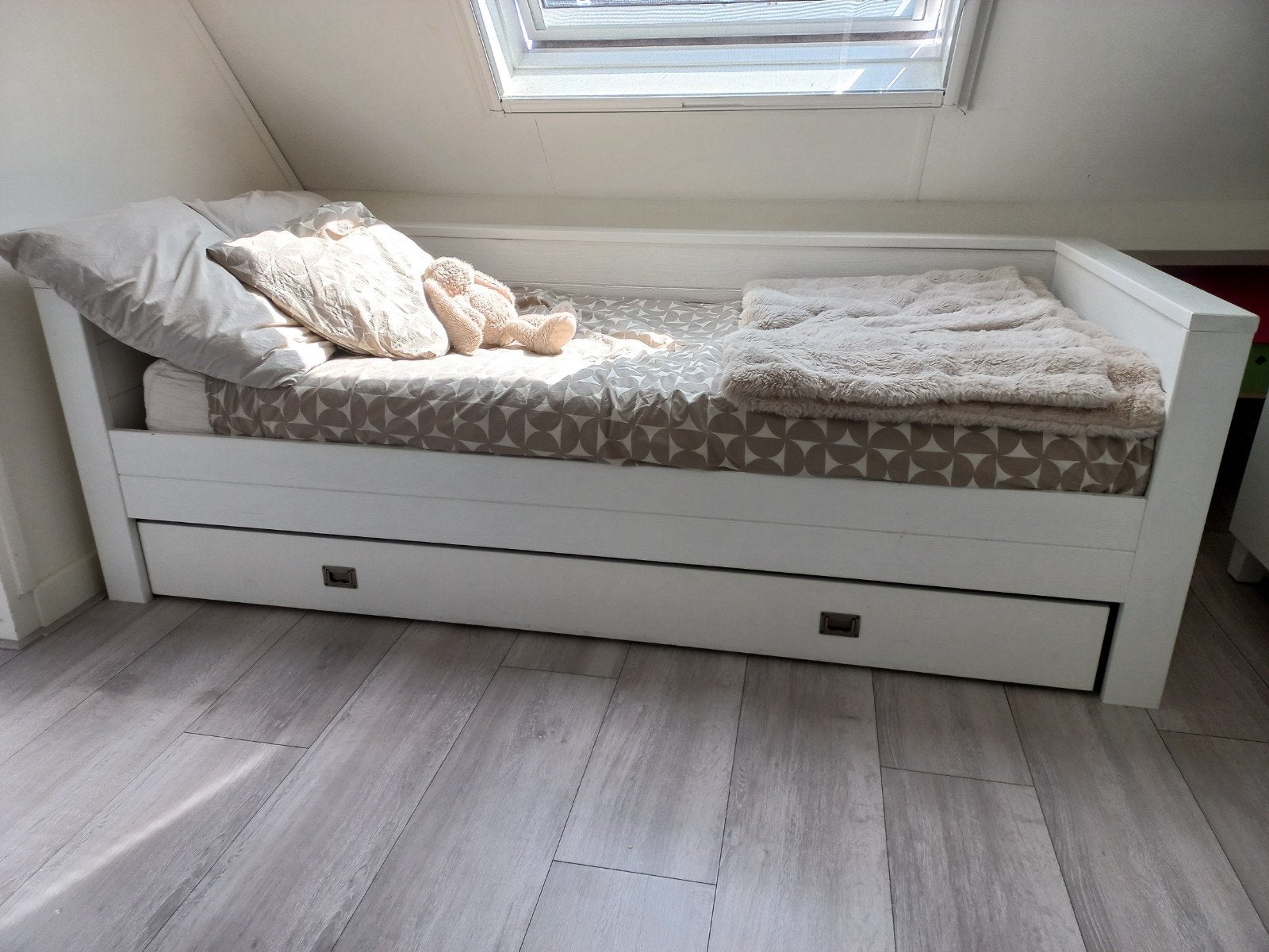Bedbank met grote bedlade/uitschuifbed, Ophalen, Gebruikt, 90 cm, Eenpersoons