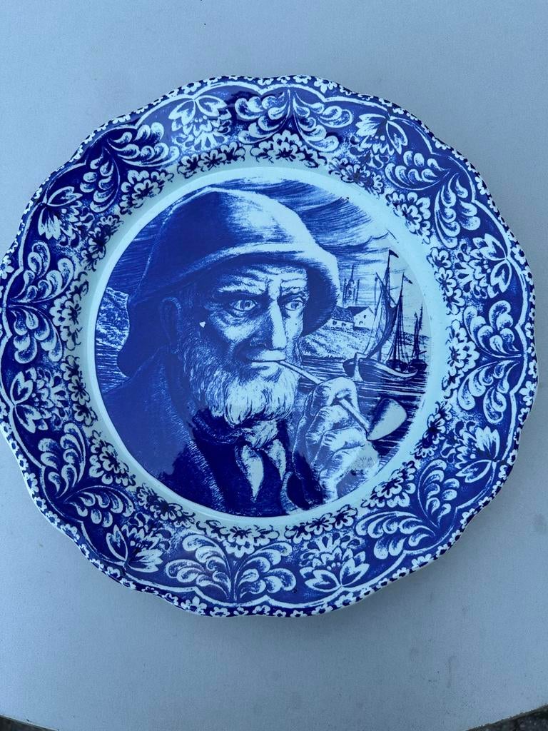 Delfts Blauw Boch Wandbord Visser met Pijp, Ophalen