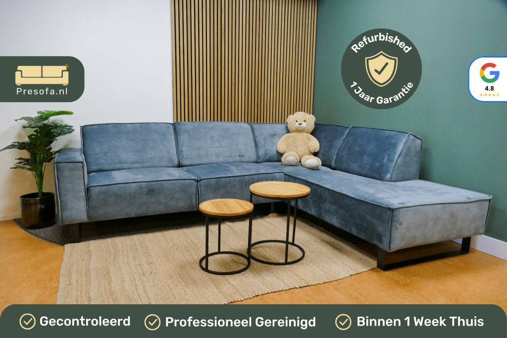 Moderne Hoekbank Velvet Turquoise [Refurbished], Huis en Inrichting, 250 tot 300 cm, -, -, Hoekbank