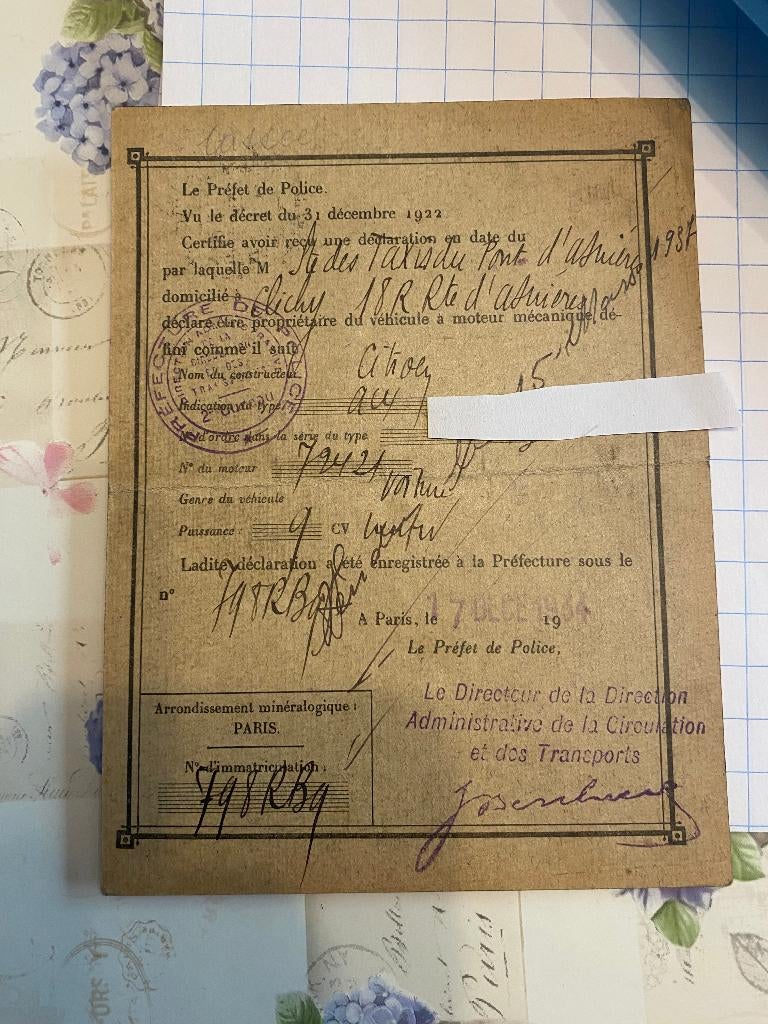 Carte grissen van vooroorlogse citroen ac4 oldtimer, Ophalen of Verzenden