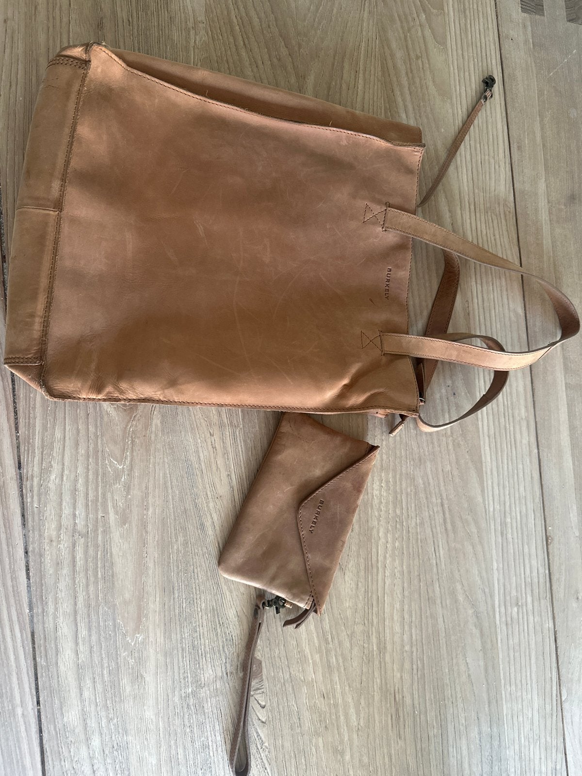 Burkely leren shopper met bijpassend portemonneetje, Ophalen, Gebruikt, Bruin, Shopper