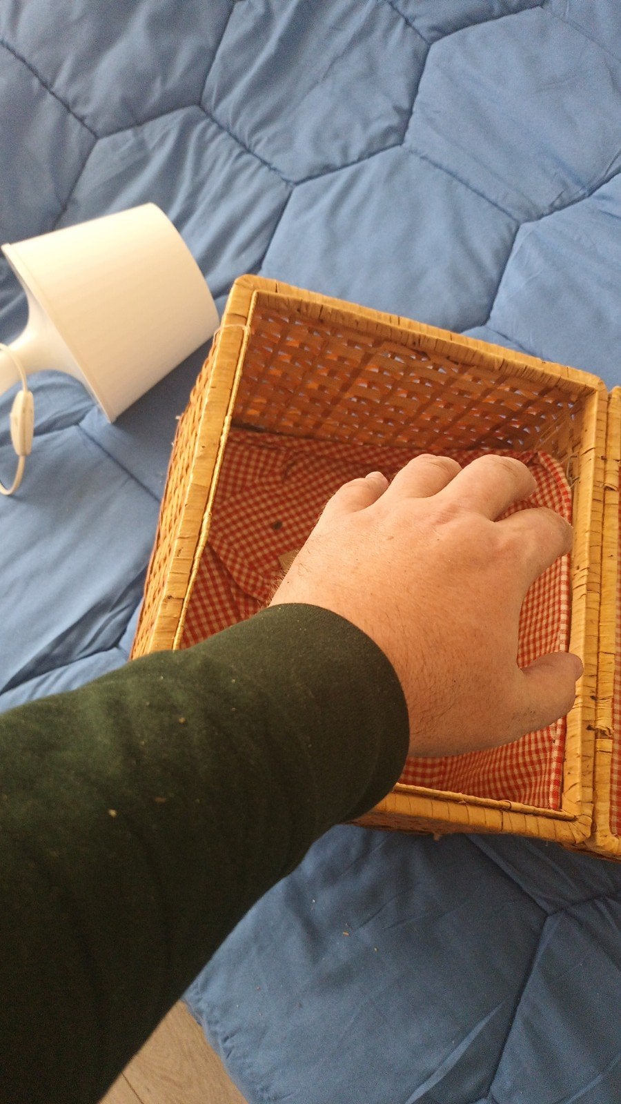 Vintage picknickmand / opbergmand met ruitjesstof, Ophalen, Overige materialen, Minder dan 50 cm, Gebruikt