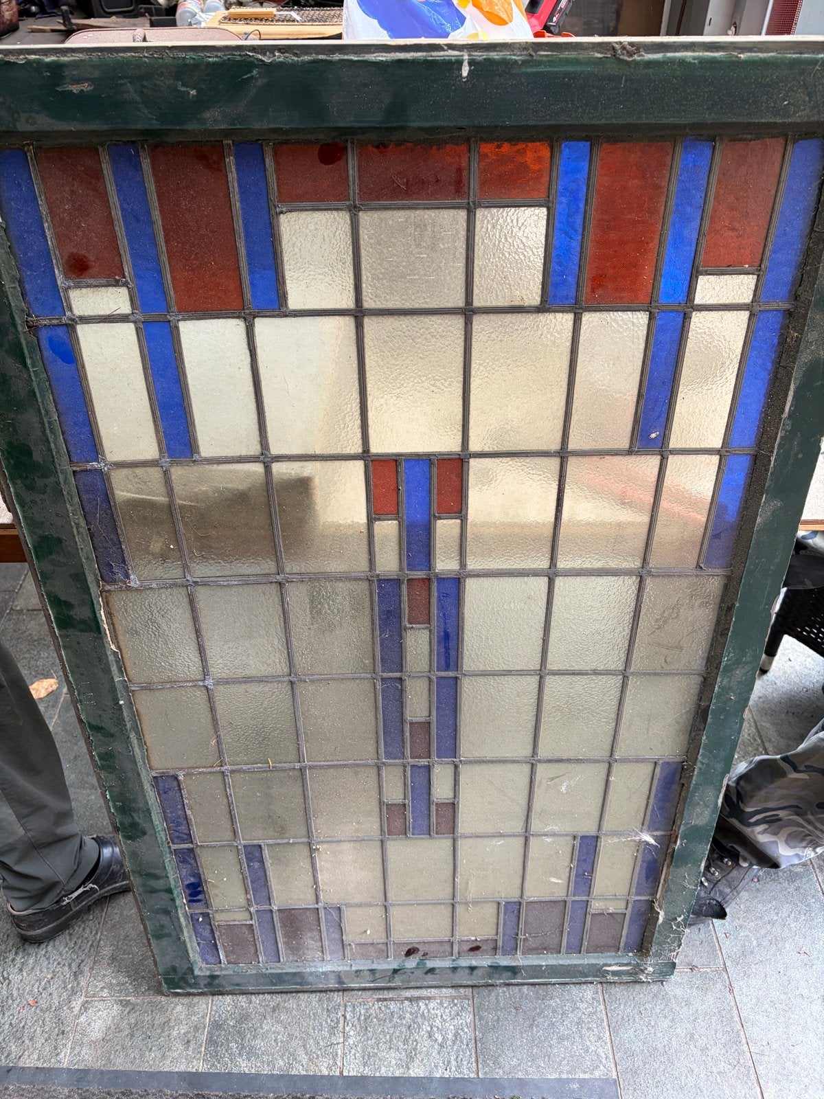 Prachtig Glas in Lood Paneel - Vintage Design, Ophalen, Gevelraam of Ruit, Gebruikt, Glas in lood