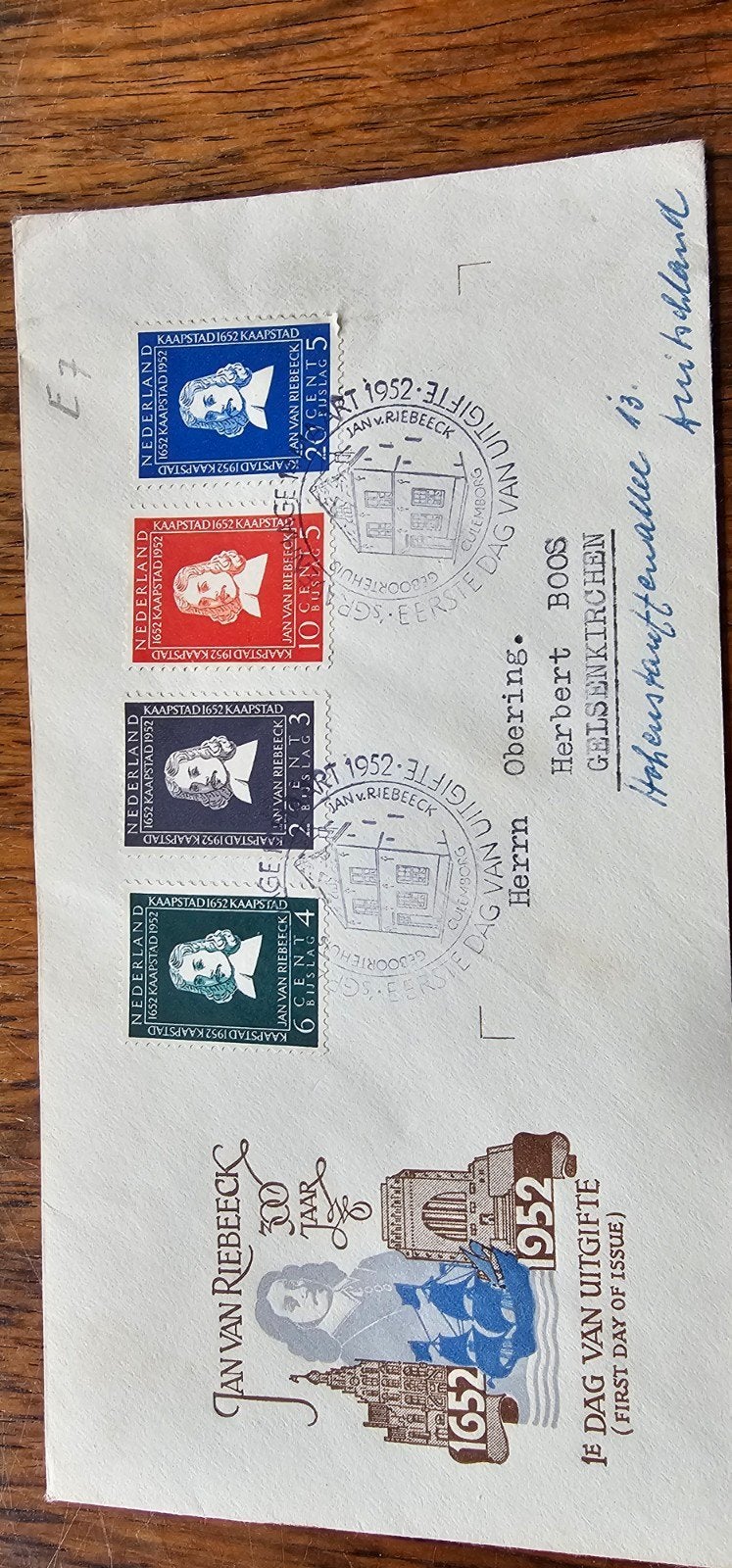 FDC Nederland E7 - Kaapstad 1952 Eerste Dag Uitgifte, Verzenden, Nederland