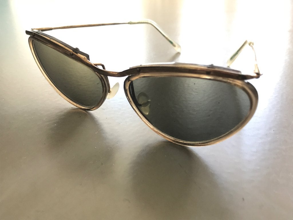 Vintage zonnebril jaren 50, Gebruikt, Zonnebril, Bruin, Ophalen
