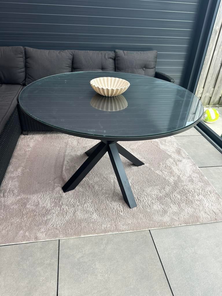 Mangohout eettafel te koop, Tuin en Terras, Ophalen, Zo goed als nieuw, Rond