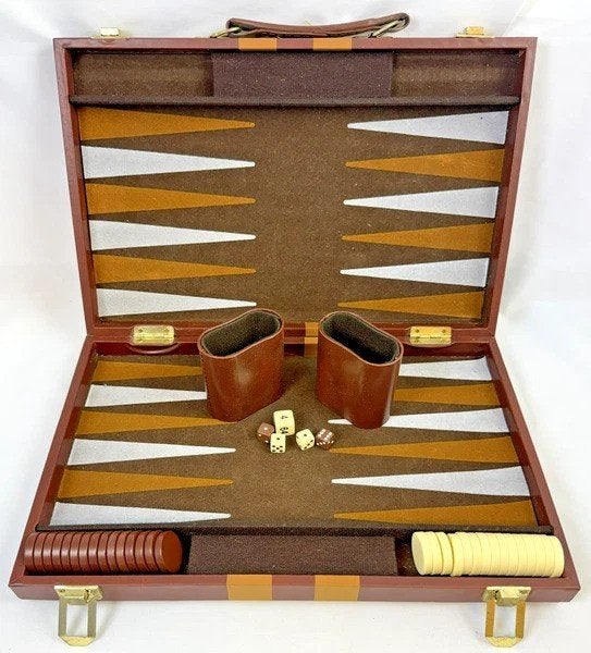 Backgammon Bordspel Reiskoffer Bruin Kunstleer Compleet spel, Coolsingel 104, 3011 AG Rotterdam, Netherlands, Verzenden, Een of twee spelers