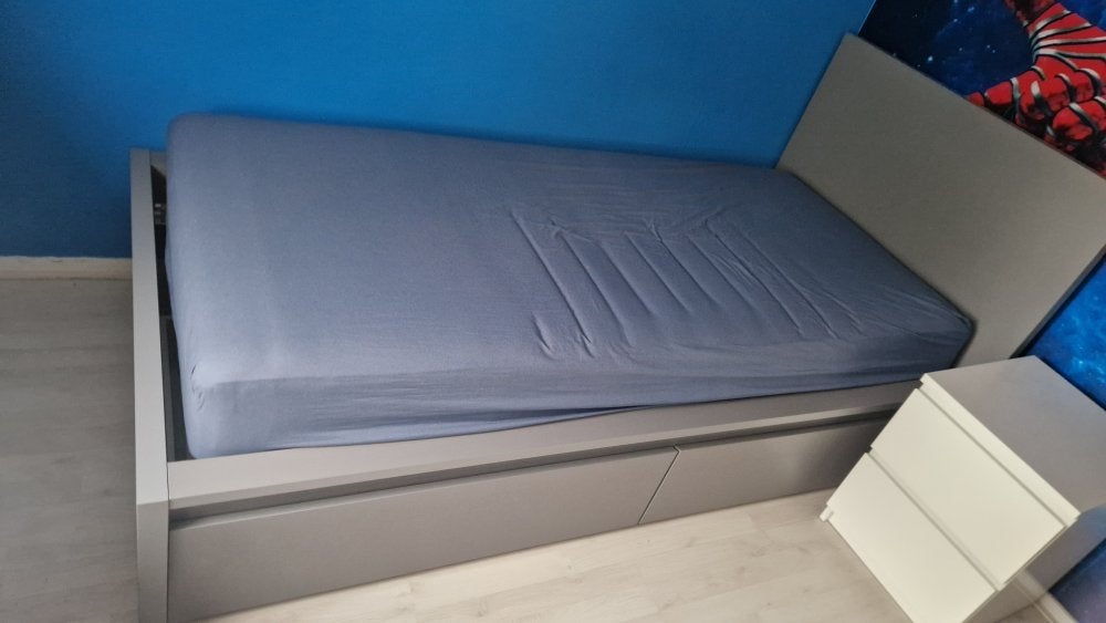 Eenpersoonsbed met lades - Grijs, Ophalen, Gebruikt, 90 cm, Eenpersoons