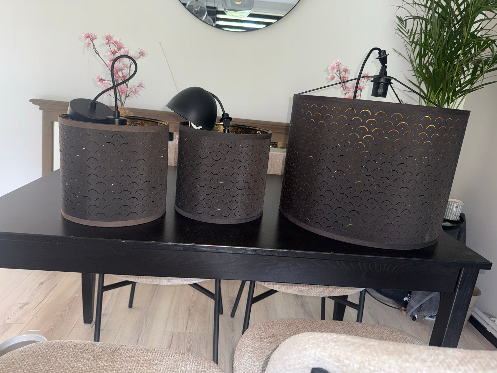 IKEA Nymö lampenkappen met pendels, 3 stuks, Gebruikt, Zwart, Rond, Textiel