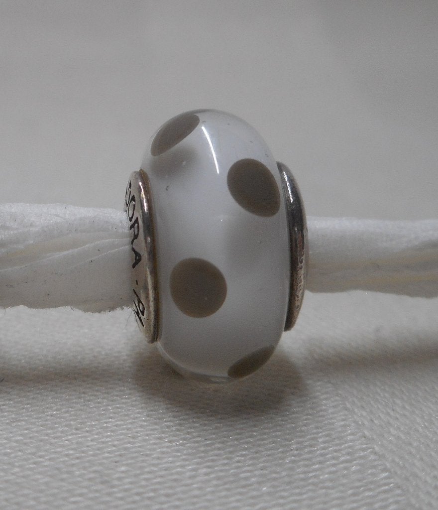 Pandora bedel murano wit en stippen nr.077, Sieraden, Tassen en Uiterlijk, Bedels, Pandora, Zo goed als nieuw, 1 bedel, Glas of Kristal