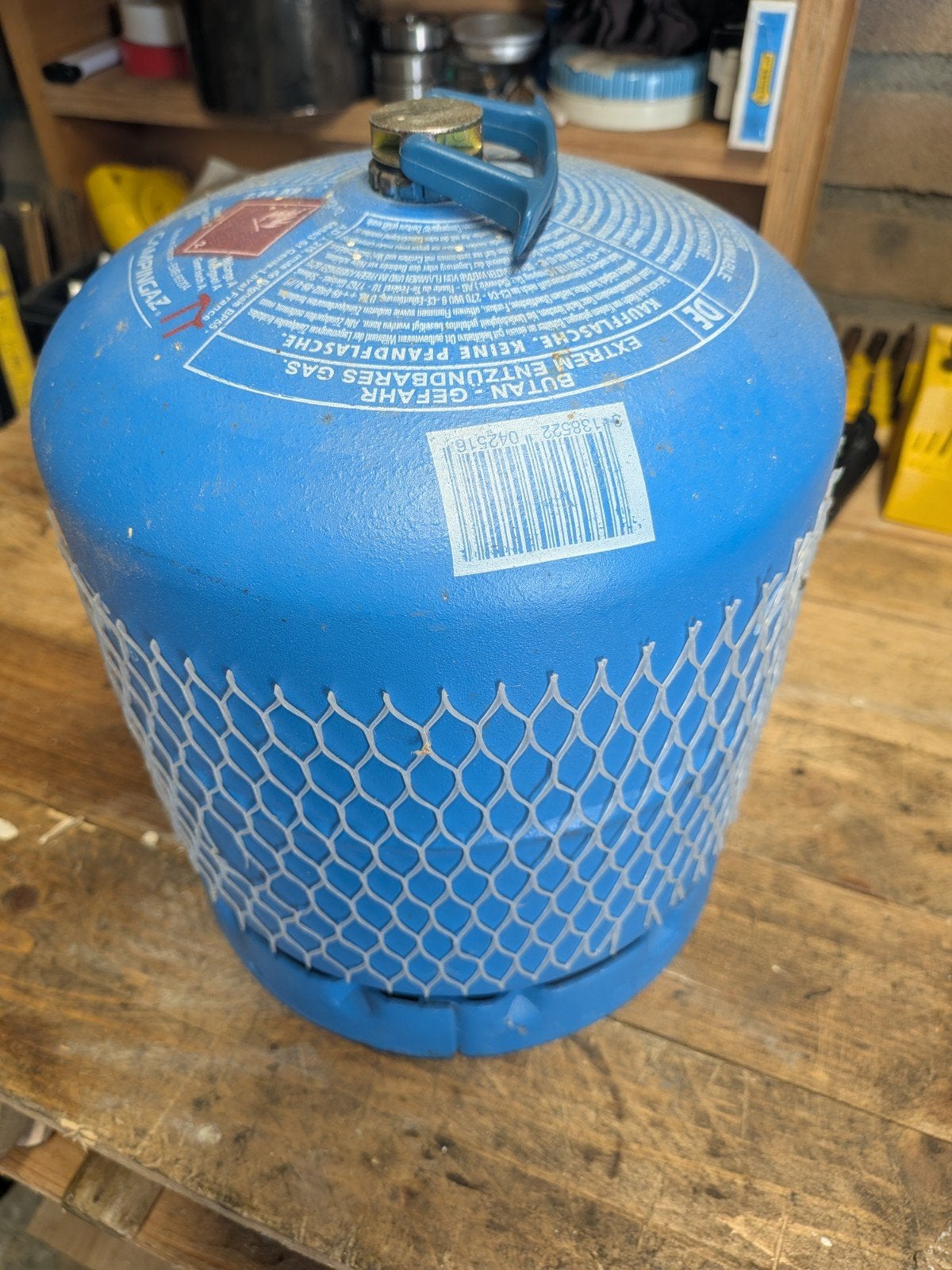 Campingaz 907 gasfles met restje gas en drukregelaar, Caravans en Kamperen, Ophalen of Verzenden, Gebruikt
