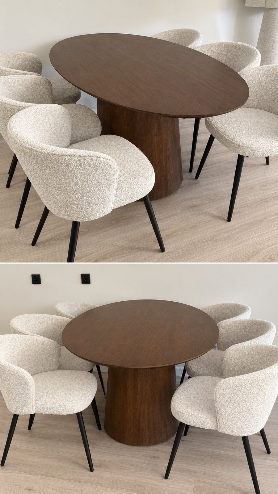 Ovale eettafel bruin met 6 boucle stoelen, Huis en Inrichting, Ophalen, 100 tot 150 cm, 200 cm of meer, Zo goed als nieuw