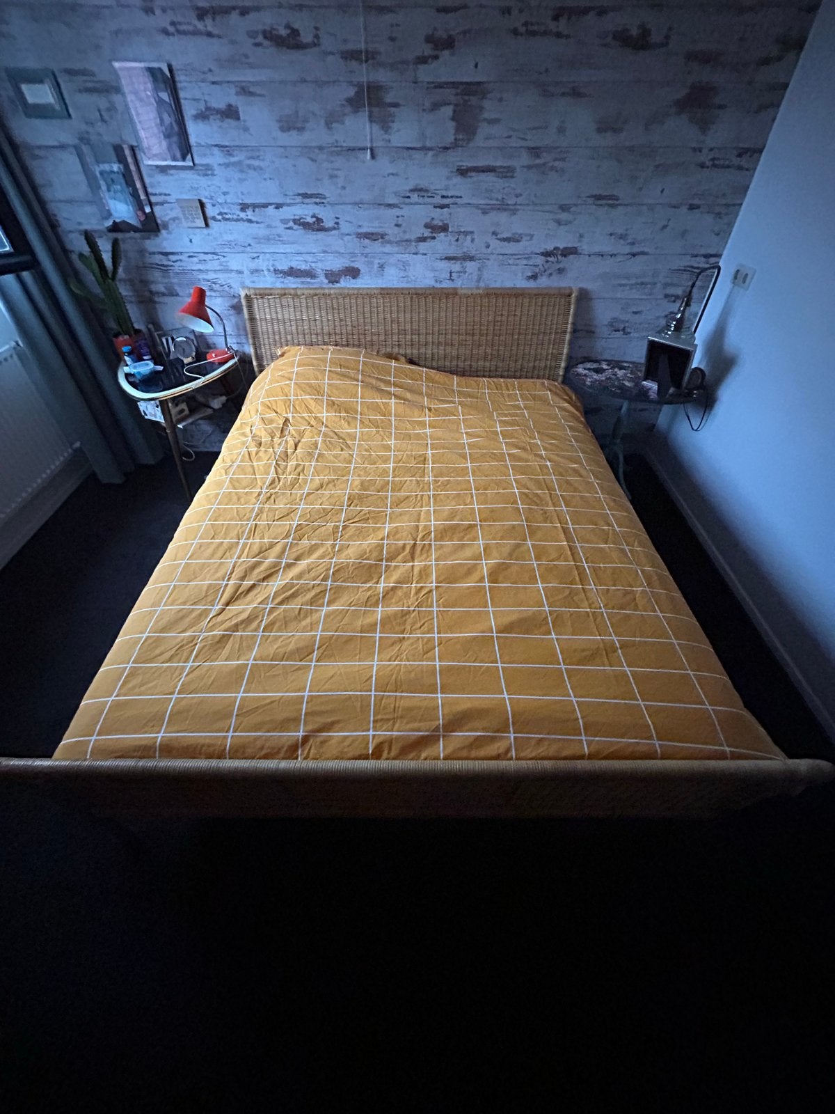 Rotan tweepersoonsbed met verstelbare lattenbodems 160x200, Huis en Inrichting, Ophalen, Overige materialen, Bruin, Tweepersoons