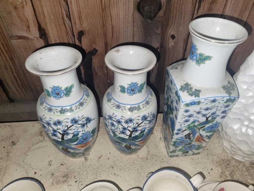 Set van 3 Chinese vazen met vogel- en bloemmotief, Ophalen of Verzenden