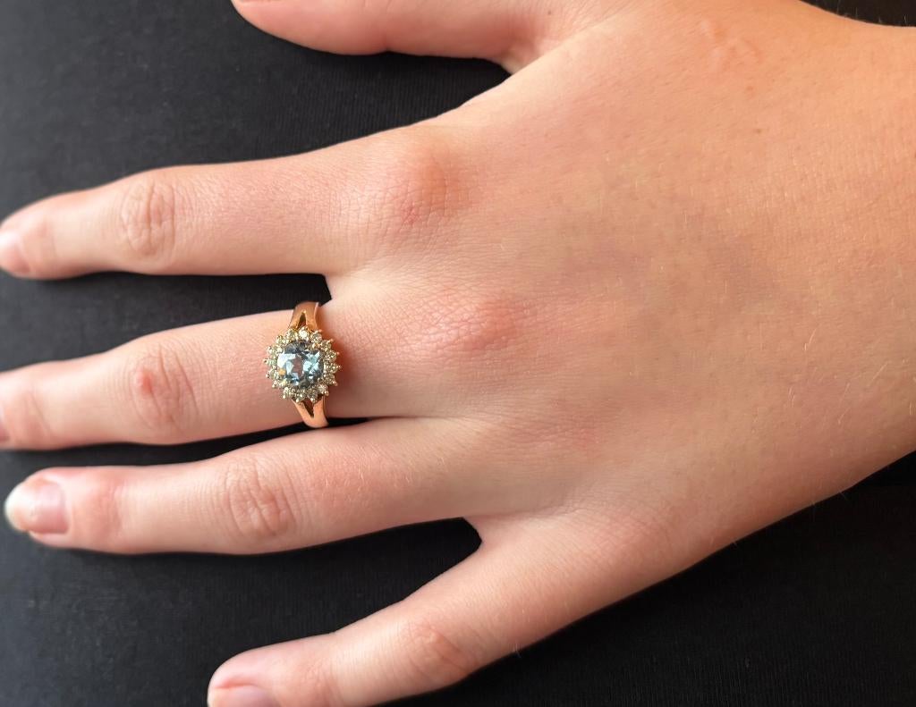 Blauwe topaas 16 diamanten luxe 14k gouden rozet ring dames, Voordeelsieraden, Verzenden, Zo goed als nieuw, 17 tot 18