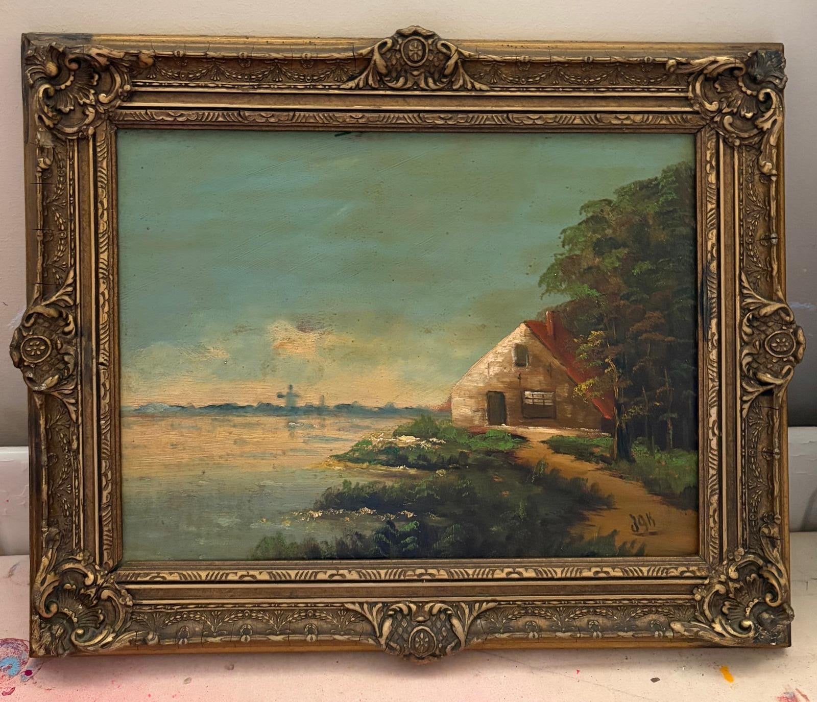 Oud Hollands Landschap Schilderij - 46x39 cm, Ophalen, Paneel, Oud hollands, Landschap