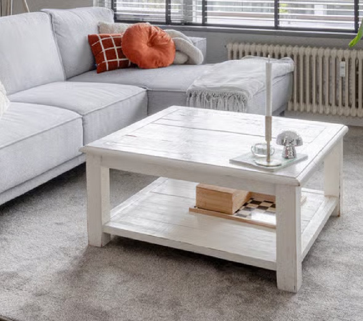 Rustieke Rivièra Maisie salontafel - Wit (90x90x40cm), Ophalen, Gebruikt, 100 tot 150 cm, Vierkant
