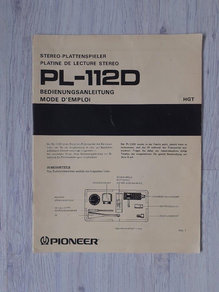 Pioneer PL-112D manual, Ophalen of Verzenden, Gebruikt, Platenspeler-onderdeel, Pioneer