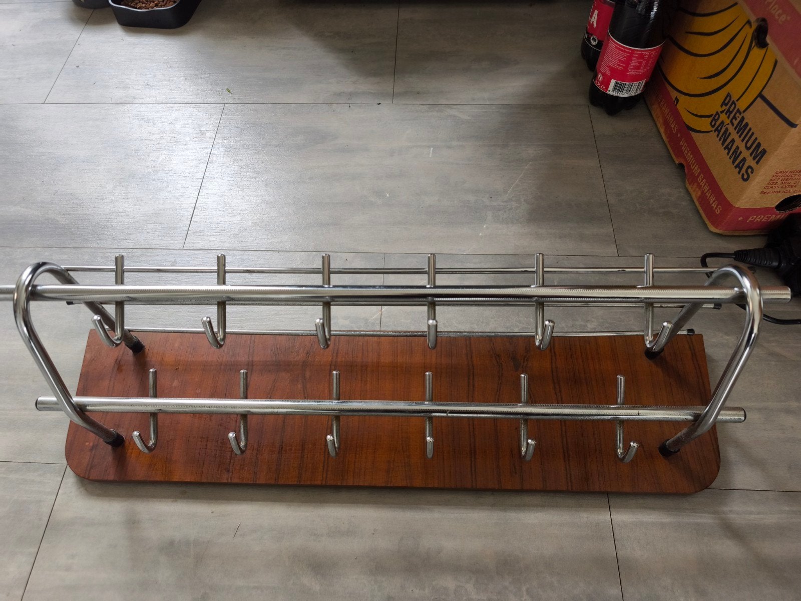 Vintage Teakhouten Kapstok met Hoedenrek en 12 Haken, Ophalen of Verzenden, Gebruikt, Hout, Wandkapstok
