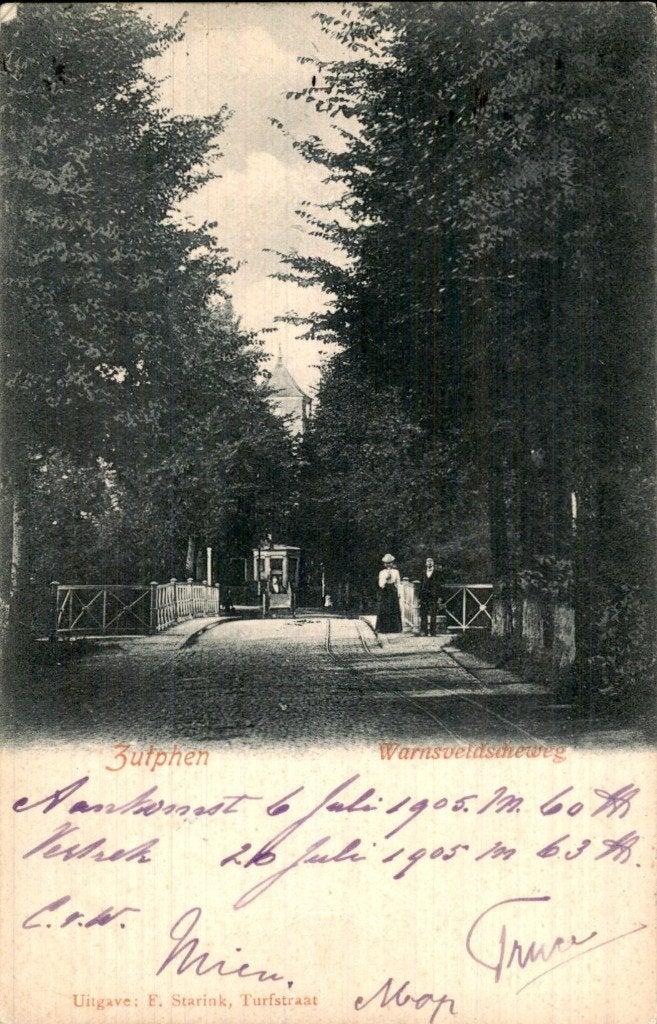 Zutphen - Warnsveldscheweg - Tram, Verzamelen, Ansichtkaarten | Nederland, Gelopen, Gelderland, Voor 1920, Ophalen of Verzenden