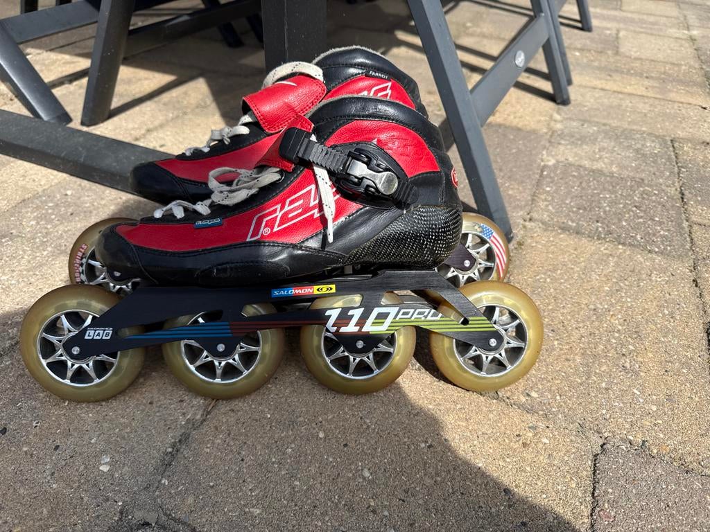Skeelers met Raps schoenen en Salomon onderstel - 100mm wiel, Sport en Fitness, Skeelers, Ophalen of Verzenden, Gebruikt, Inline skates 4 wielen