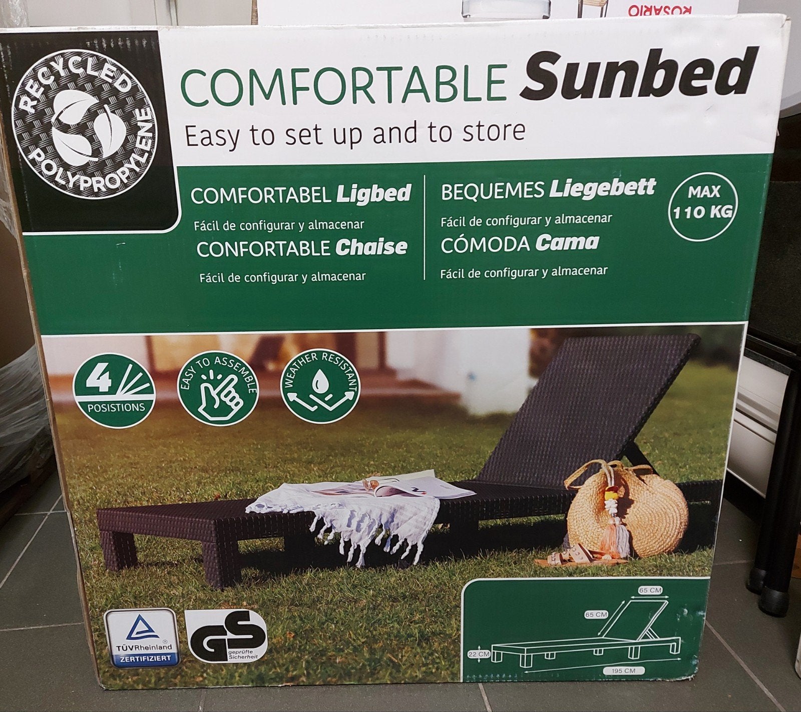Comfortabel ligbed van gerecycled polypropyleen, Tuin en Terras, Ligbedden, Overige materialen, Verstelbaar, Onbekend, Nieuw