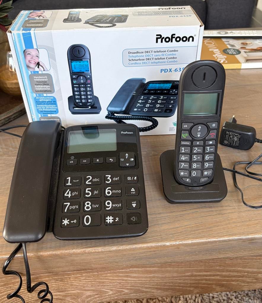 Profoon Dect Telefoon PDX-6350 Big Button Combiset, Ophalen, Zo goed als nieuw, 2 handsets
