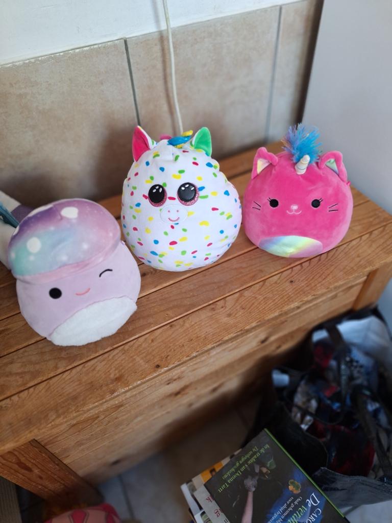 Squishmallows Knuffels: Eenhoorn, Kat en Paddenstoel, Eenhoorn, Overige karakters, Ophalen of Verzenden, Zo goed als nieuw