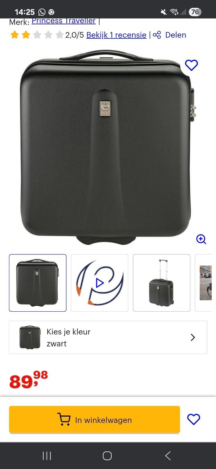 Princess Traveller fiets/handbagage Koffer Zwart, Ophalen, Zwart, Wieltjes, 30 cm of meer