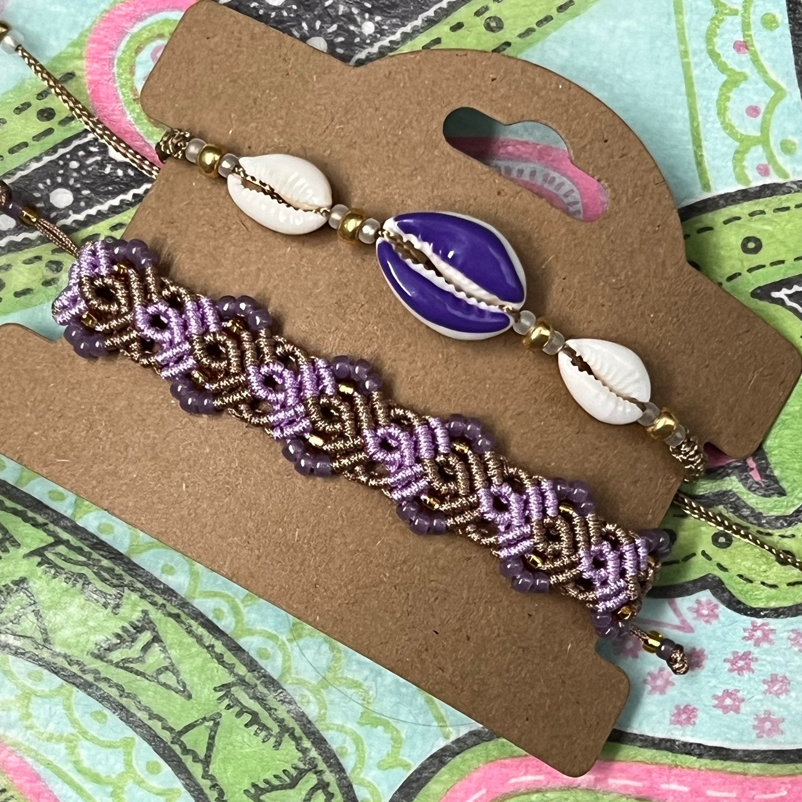 Macramé armbanden bruin-lila-paars, Ophalen of Verzenden, Nieuw, Paars, Met bedels of kralen