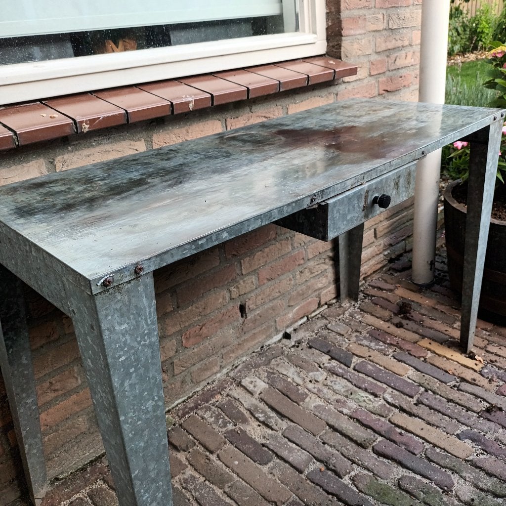Zinken tuintafel, Ophalen, Gebruikt, Rechthoekig, Metaal