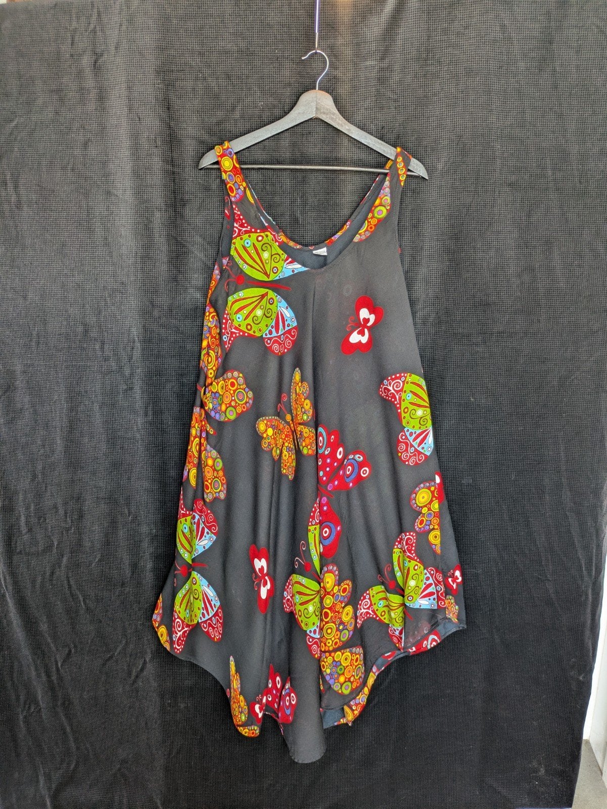 Zomerse rayon jurk met vlinderprint - maat L/XL, Maat 38/40 (M), Meerkleurig, Onbekend, Ophalen of Verzenden