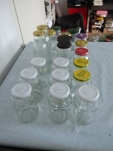 20 Hoge glazen potten met schroefdeksel voor jam inmaak, Pot, Bus of Blik, Met deksel, Ophalen of Verzenden, Glas