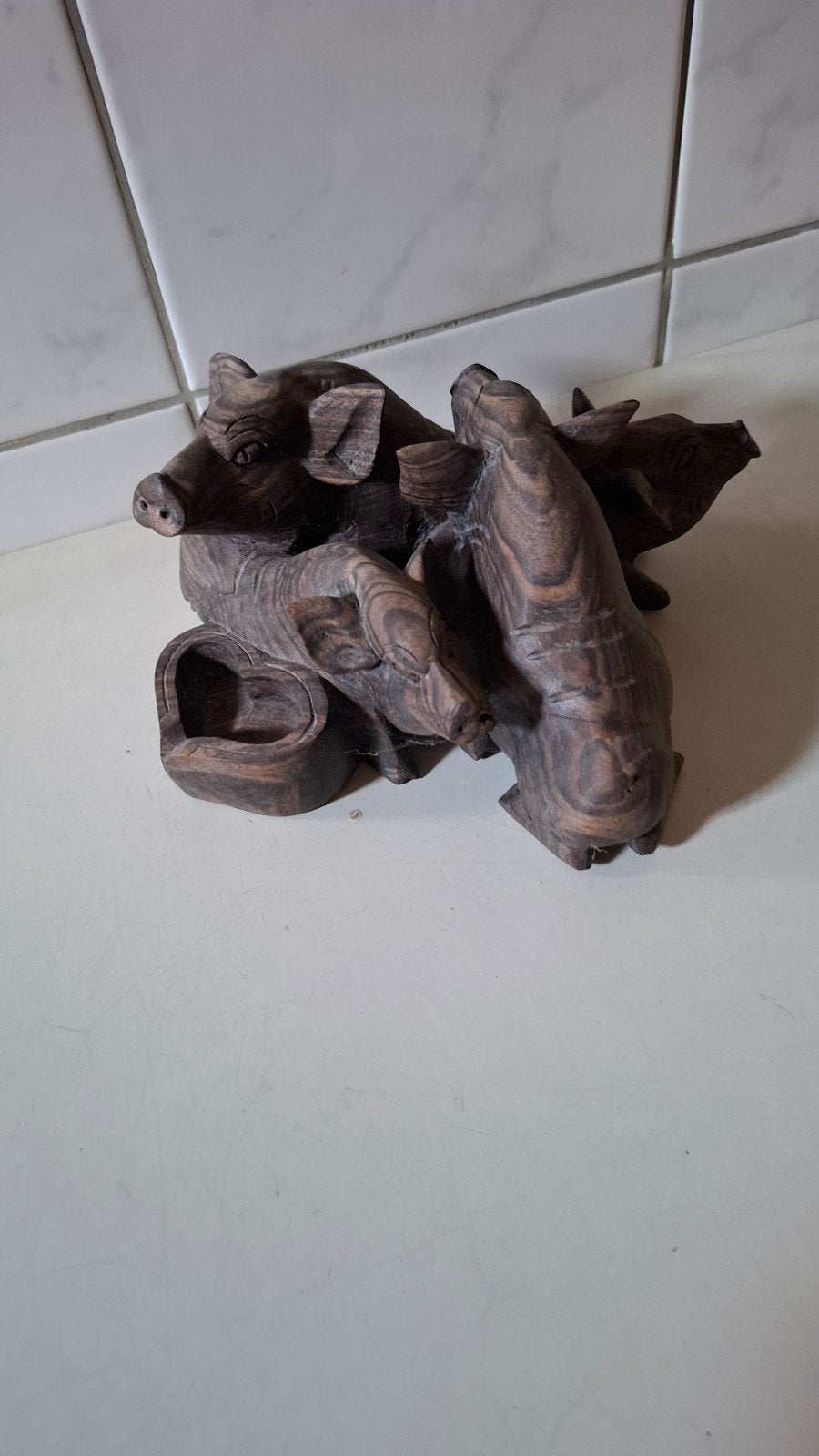 Houten beeld van wilde zwijnen - Handgesneden, Ophalen of Verzenden, 20 - 50 cm, Beeld, Hout
