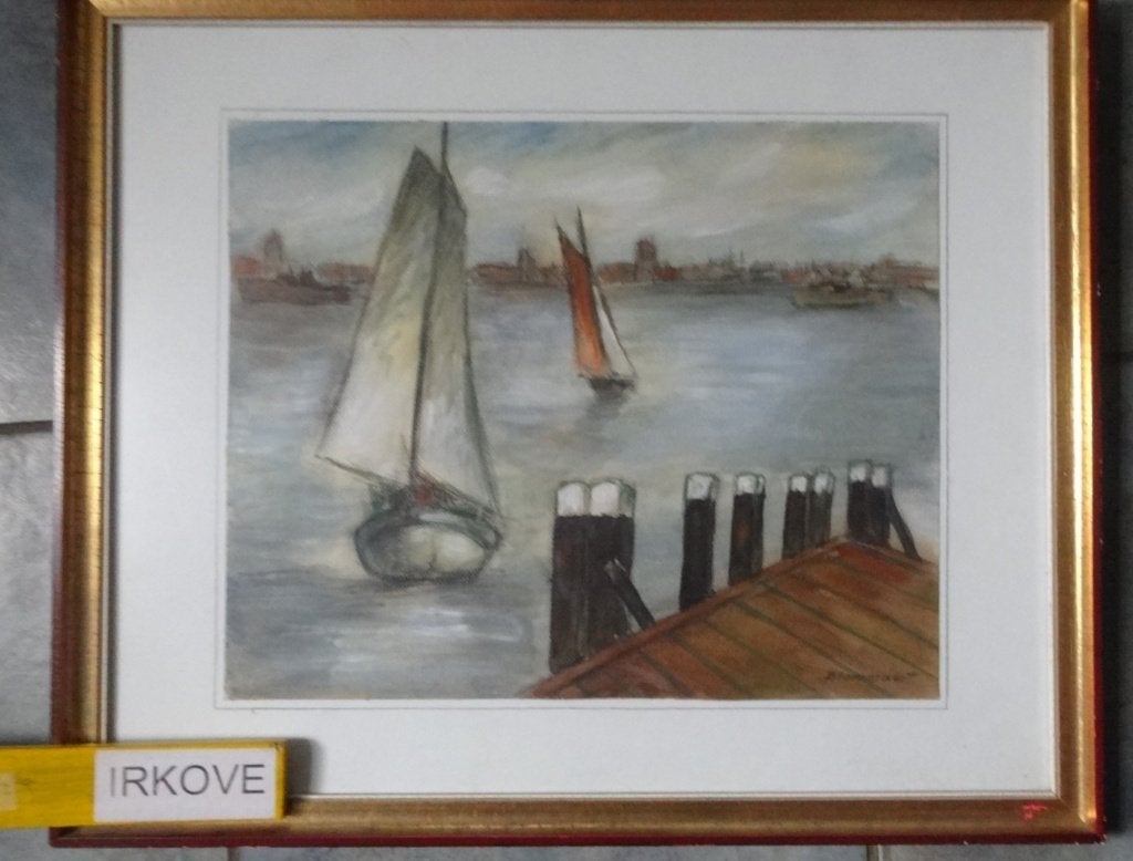 ZEILSCHEPEN OP DE RIVIER * Gemengde Techniek *, Maritiem / water, Achter glas, Ophalen of Verzenden, Klassiek