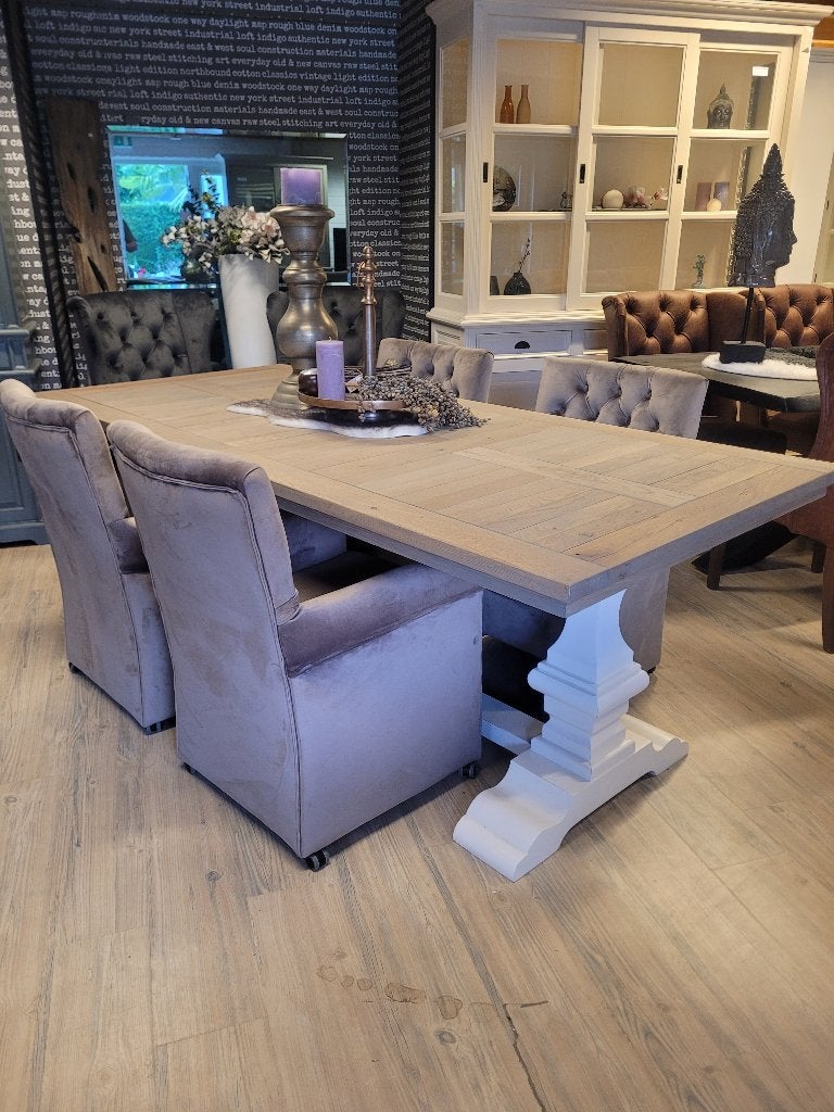*VOORRAAD* 4 Landelijke Eetkamerstoelen Grazia Wiel Taupe (1, Huis en Inrichting, Stoelen, Landelijke eetkamerstoelen Grazia Wiel kleur stof taupe capiton