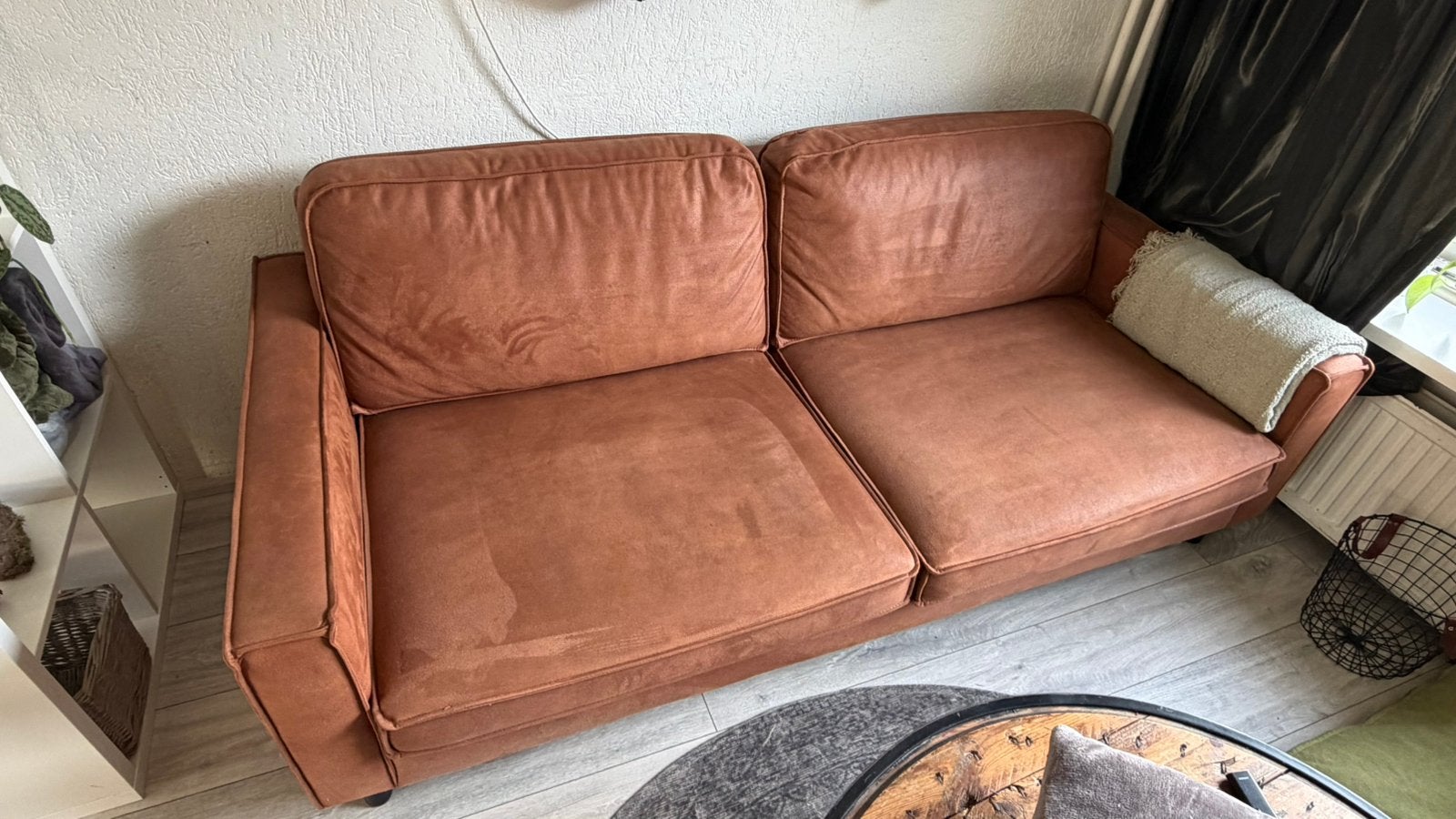 Mooie bruin leren tweezits bank, Huis en Inrichting, Ophalen, Gebruikt, Leer