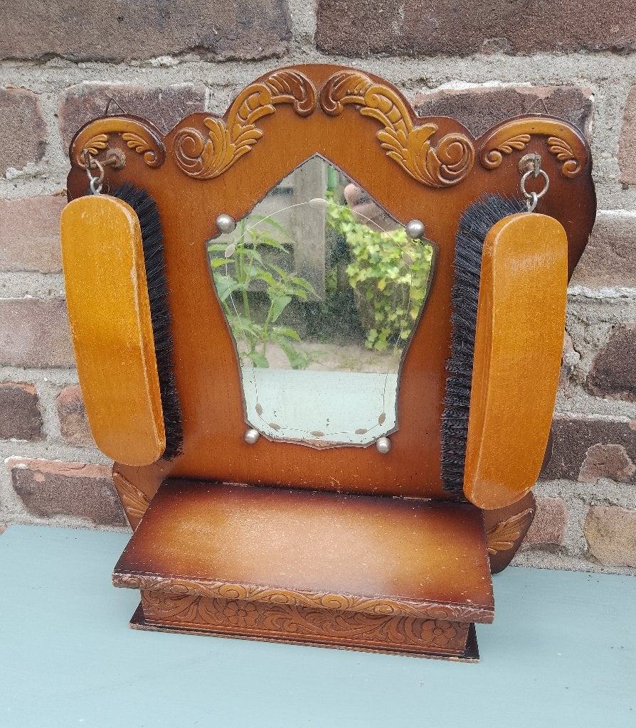 Vintage halspiegel met borstels, Minder dan 50 cm, Gebruikt, Ophalen of Verzenden, Minder dan 100 cm