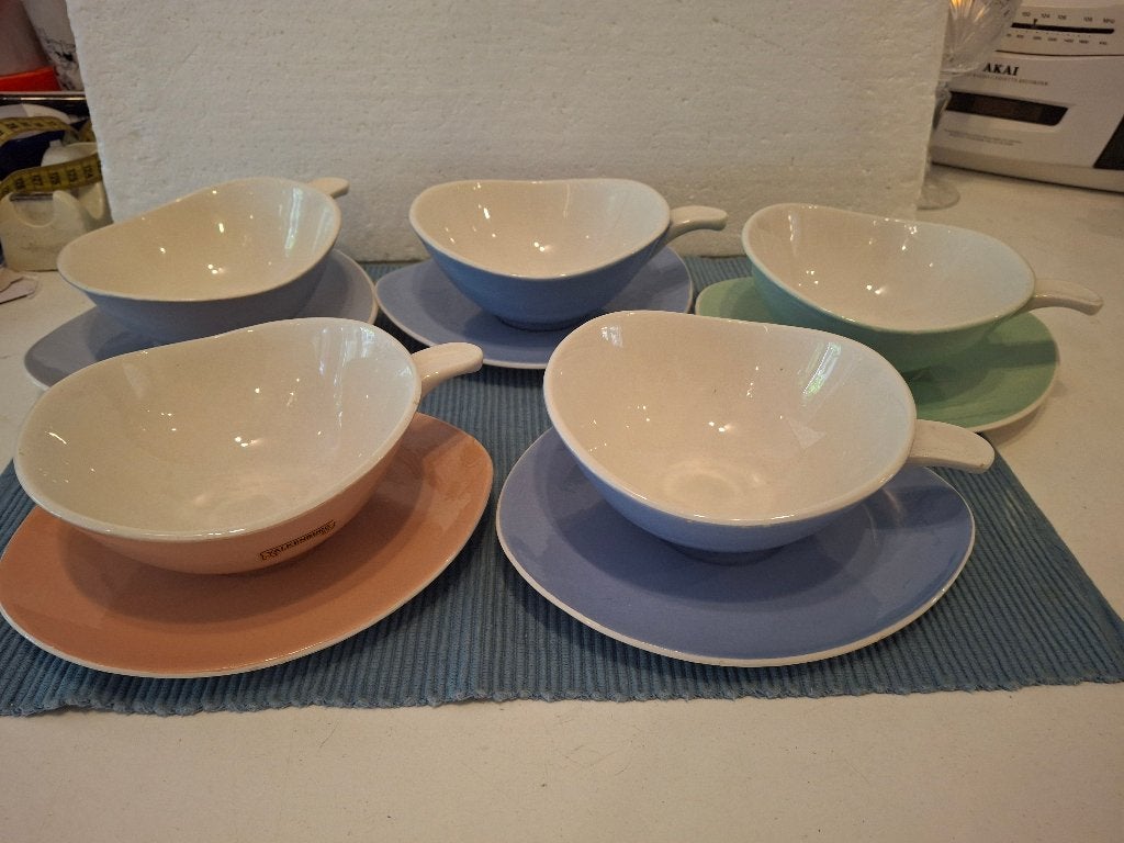 5 vintage 60-ger jaren pastel a- symetrische soepkommen, Ophalen of Verzenden