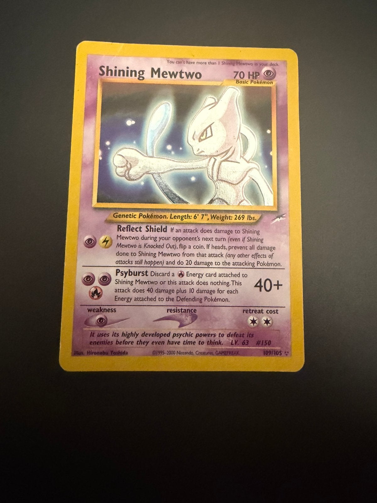 Shining mewtwo, Ophalen of Verzenden, Zo goed als nieuw, Losse kaart, Foil