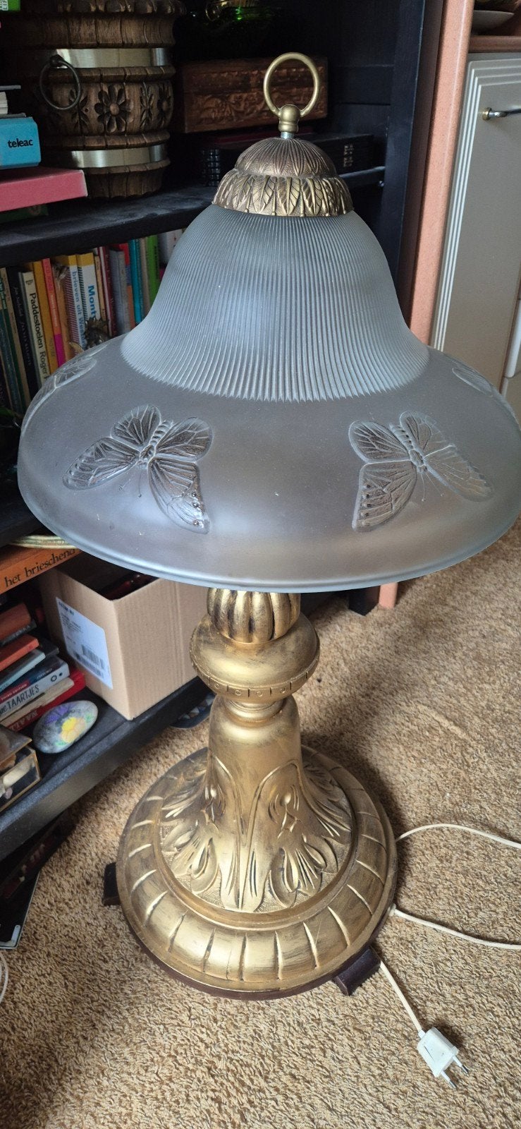 Klassieke gouden tafellamp/vloerlamp met vlinders, Ophalen of Verzenden