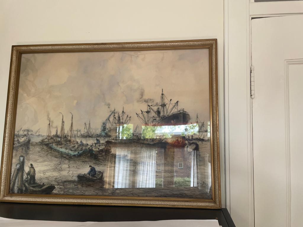 Wim Bos, Havengezicht, Antiek en Kunst, Ophalen