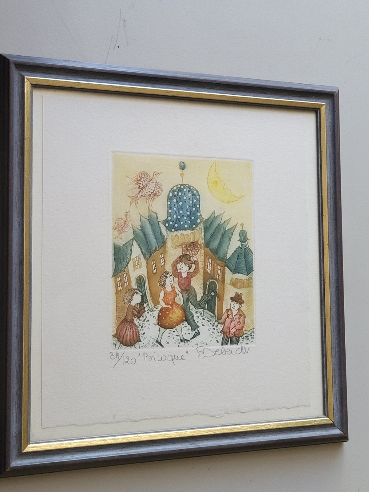 Ingelijste Ets 'Bicoque' van Françoise Deberdt., Antiek en Kunst, Dagelijks leven, Ophalen of Verzenden, Met passe-partout, 1950 - 1999