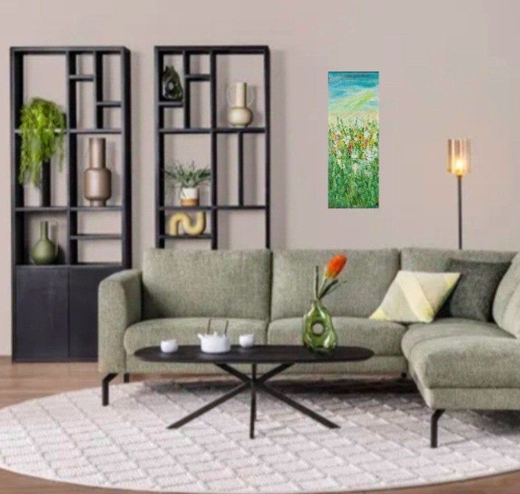Uniek schilderij "Veldbloemen" - Zomer in huis (20x50cm), Bloemen, Acrylverf, Doek, Impressionistisch